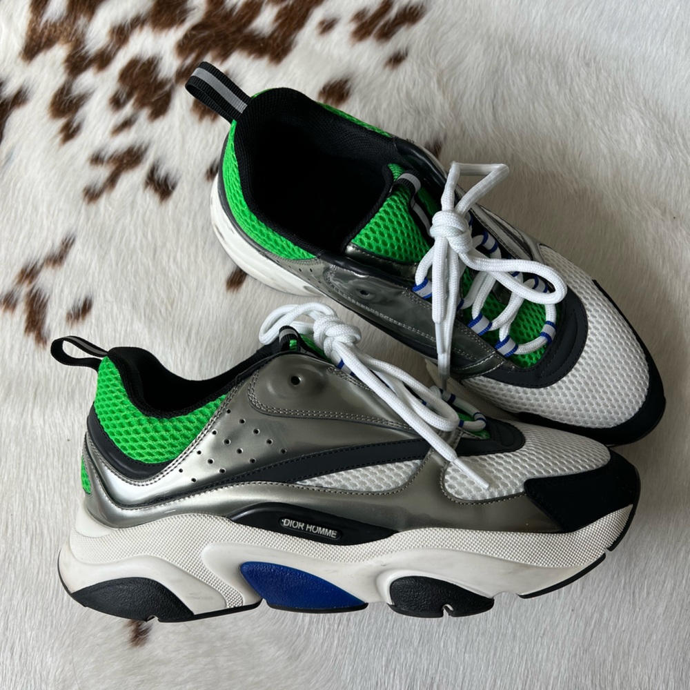 Authentic Men’s Dior B22 Sneaker White Green Silver Blue Size EU 43